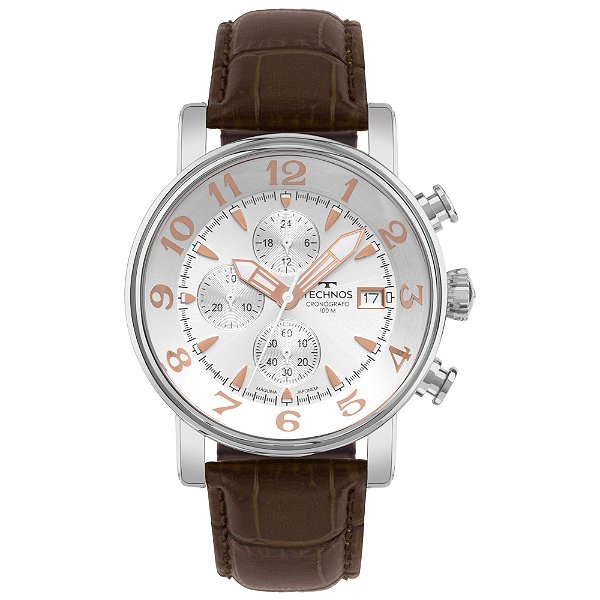 Relógio Technos Masculino Grandtech Cronógrafo Prata Couro JS15EOF/0K