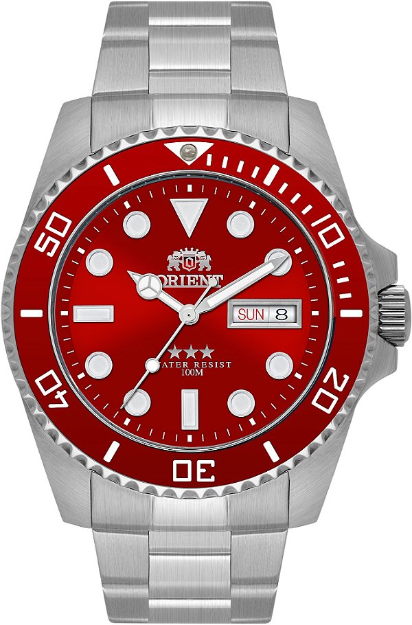 Relógio Orient Masculino Automático Submariner Aço Mostrador Vermelho NH3SS009 W1SX Original