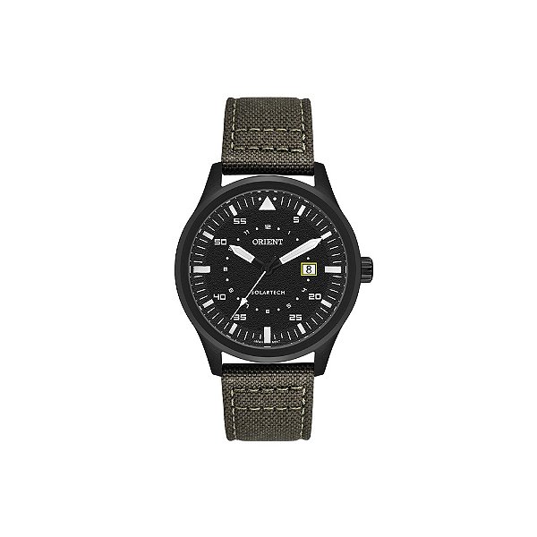 Relógio Orient Masculino Solartech Analógico Aço IP Black Pulseira Nylon Verde MPSN1005 P1EX