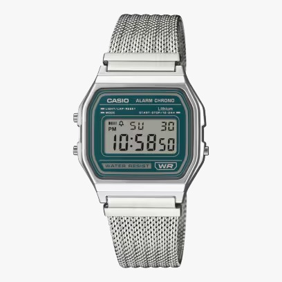 Relógio Casio Vintage Prata Fundo Verde A158WEM-3DF Original
