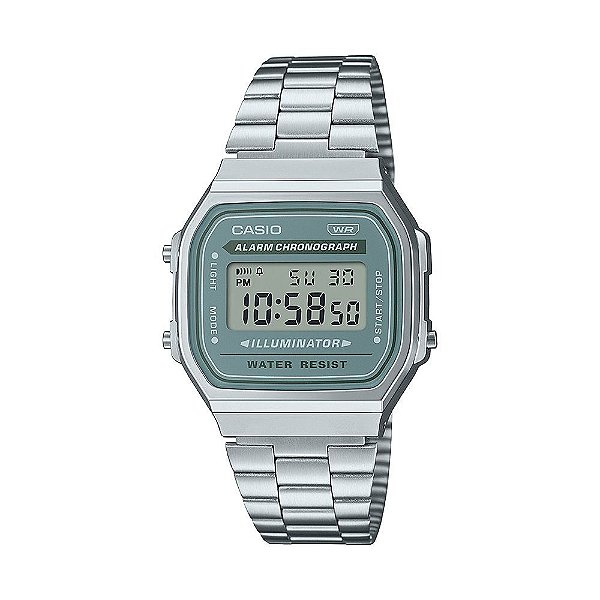 Relógio Casio Vintage Prata Fundo Verde A168WA-3AYDF Original