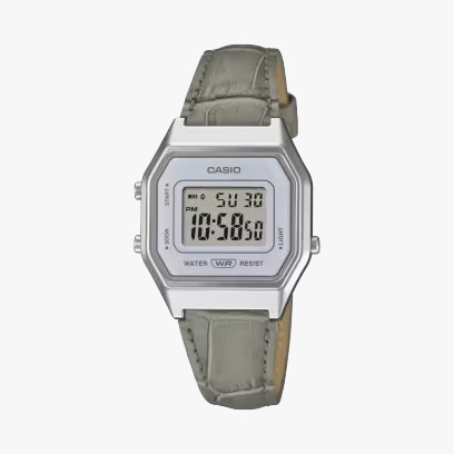 Relógio Casio Feminino Digital Vintage Prata Pulseira De Couro Legítimo Cinza LA680WEL-8A2DF