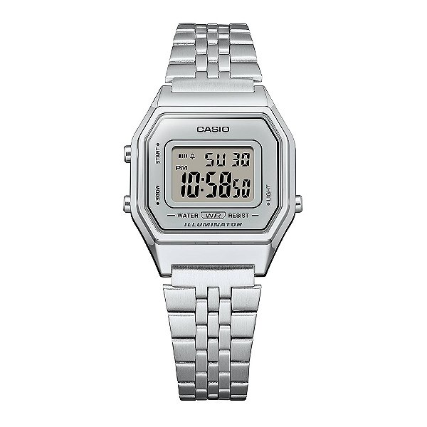 Relógio Casio Feminino Digital Vintage Retrô Aço Prata Mostrador Claro LA680WA-7DF-SC