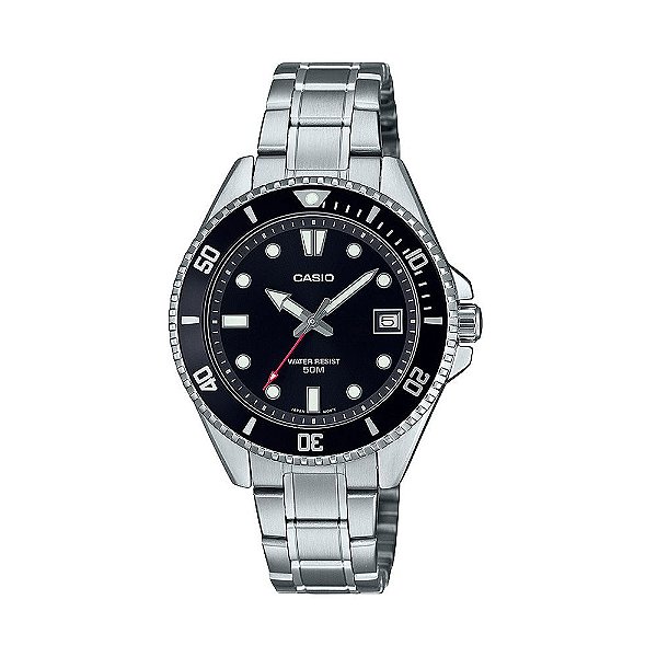 Relógio Casio Masculino Mini Duro Aço Prata Fundo Preto MDV-10D-1A1 Original