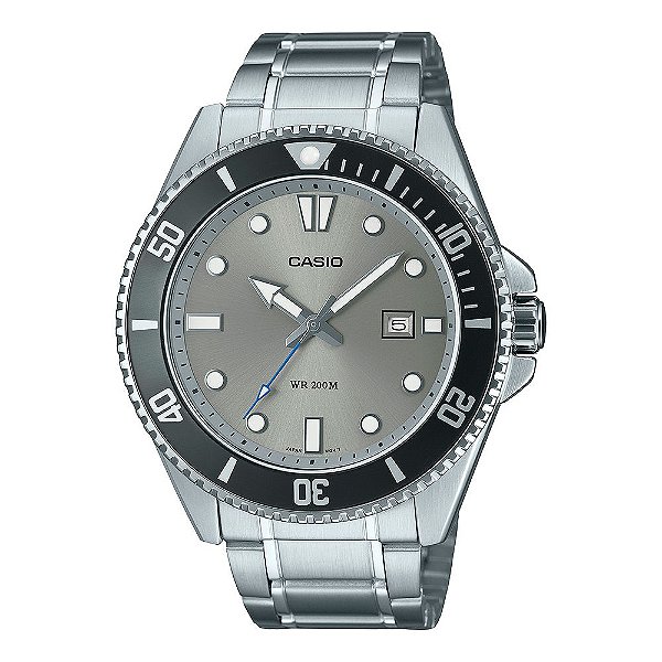Relógio Casio Duro Masculino Prata Fundo Cinza Aço 44mm Diver 200m MDV-107D-8AVDF