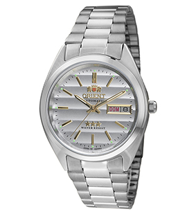 Relógio Orient Masculino Automático 3 Estrelas Aço Prata Fundo Branco Calendário Duplo 469WA3 B1SX