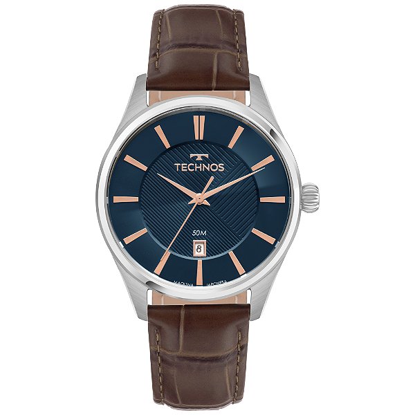 Relógio Technos Masculino Analógico Executive Aço Prata Fundo Azul Texturizado 2115UDC/0A