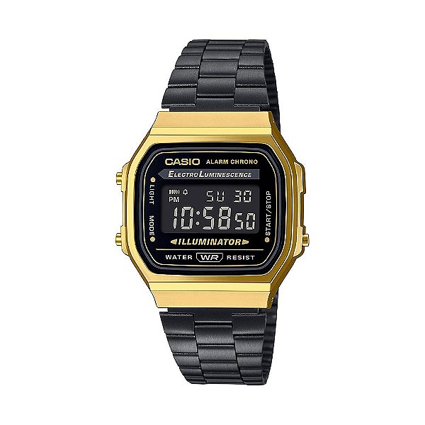 Relógio Casio Vintage Preto e Dourado A168WEGB-1BDF Original
