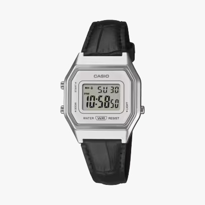 Relógio Casio Digital Unissex Vintage Prata Pulseira de Couro Preta LA680WEL-1DF