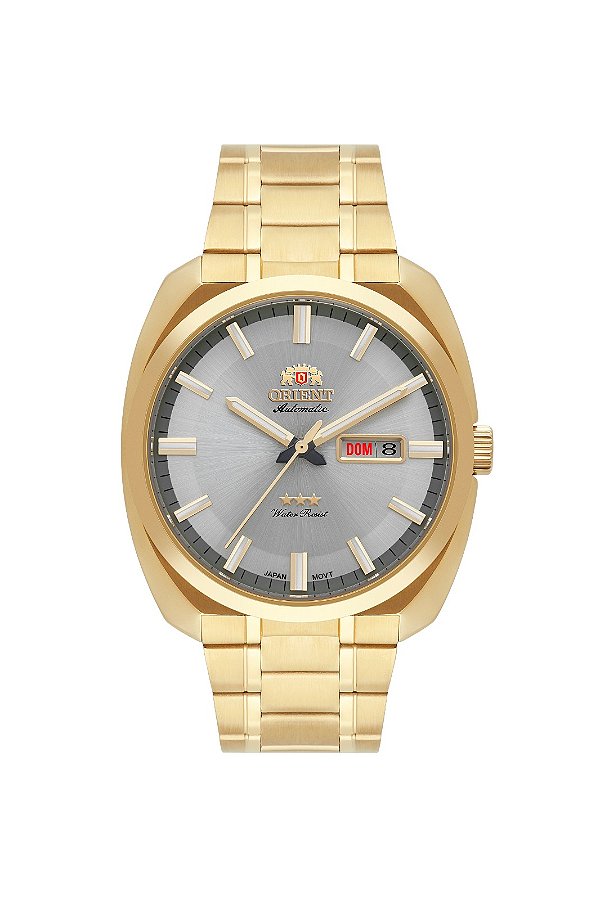 Relógio Orient Masculino Automático 3 Estrelas Aço Dourado Fundo Claro F49GG021 S1KX
