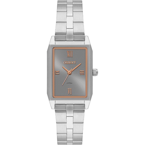 Relógio Orient Feminino Analógico Eternal Aço Prata Retangular Mostrador Cinza LBSS0095 G3SX