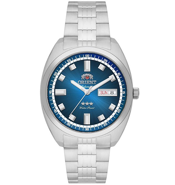 Relógio Orient Masculino Automático Heritage 3 Estrelas Aço Safira Fundo Azul YN6SS004 D1SX