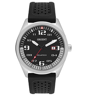 Relógio Orient Masculino Analógico Solartech Aço Prata Silicone Preta MBSP1040 P2PX