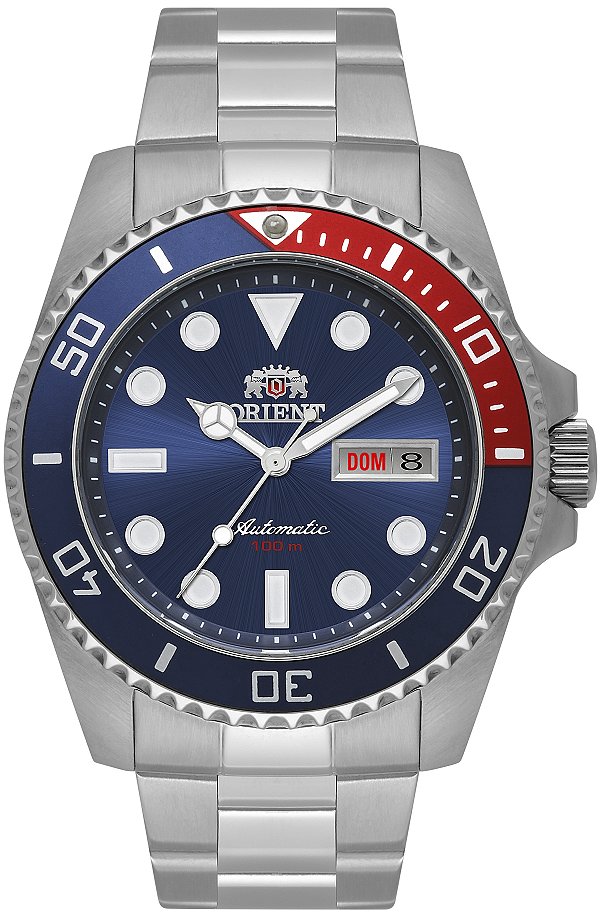 Relógio Orient Masculino Automático F49SS026NH Submariner Pepsi Azul 42mm Aço Inox 10 ATM
