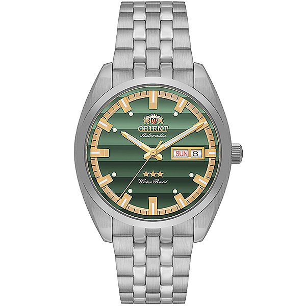 Relógio Orient Masculino Automático 3 Estrelas Heritage Aço Safira Persiana Verde YN6SS019E1SX