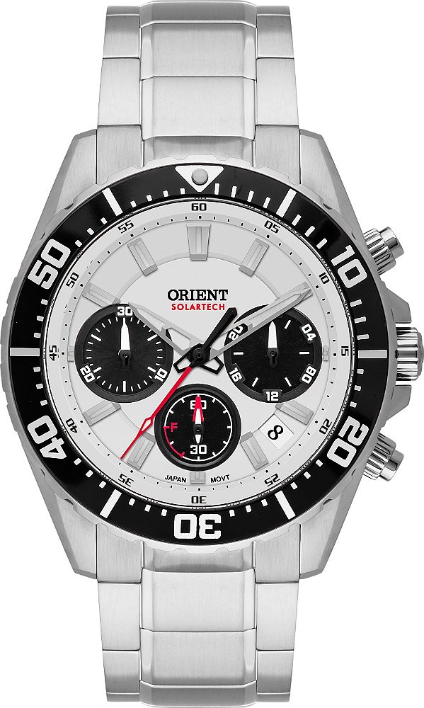 Relógio Orient Masculino Analógico Solar Elite Sea Aço Safira Mostrador Panda MBSSC288S1SX
