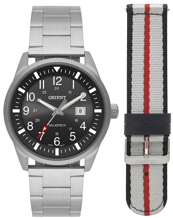 Relógio Orient Masculino Analógico Dupla Pulseira Aço Prata Mostrador Preto MBSS1451P2SX