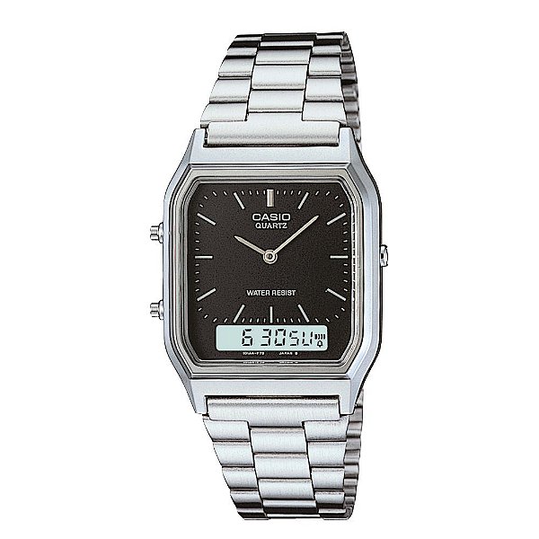 Relógio Casio Vintage Ana-Digi Prata Fundo Preto AQ-230A-1DMQ-SC Original
