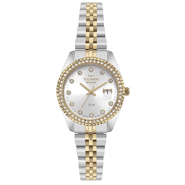 Relógio Technos Feminino Analógico Riviera Bicolor Pulseira Jubilee Cristais 2015CEZ1K