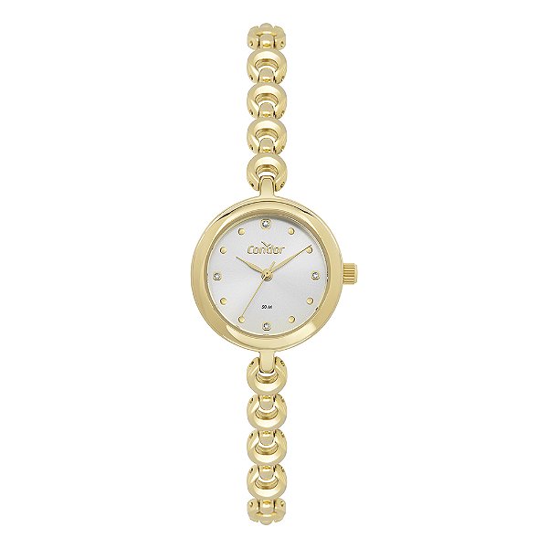 Relógio Condor Feminino Analógico Dourado Pulseira Corrente Cristais 27mm CO2035NZT5K