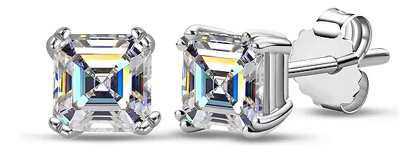 Brinco Quadrado 6x6mm Moissanite Prata 925 com Ródio