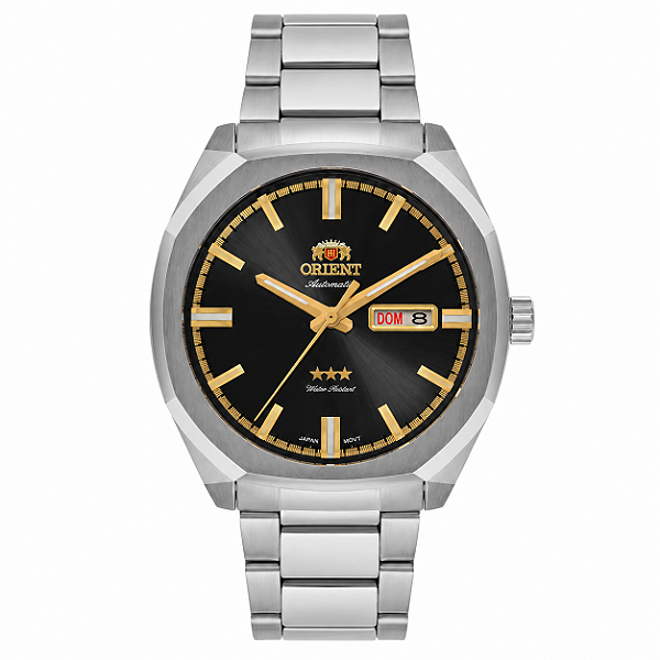 Relógio Orient Masculino Analógico Automático 3 Estrelas Aço Prata Fundo Grafite 42mm NH3SS008 G1SX