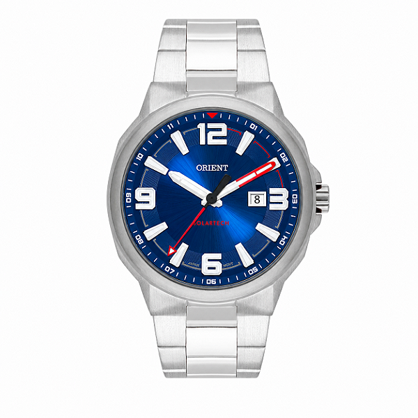 Relógio Orient Masculino Solartech Aço Prata Fundo Azul Sunray 43mm MBSS1510D2SX