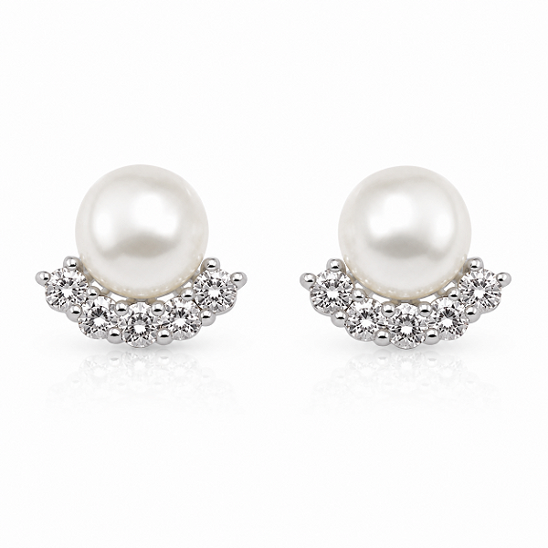 Brinco Pérola e Moissanite 2mm Prata 925 com Ródio