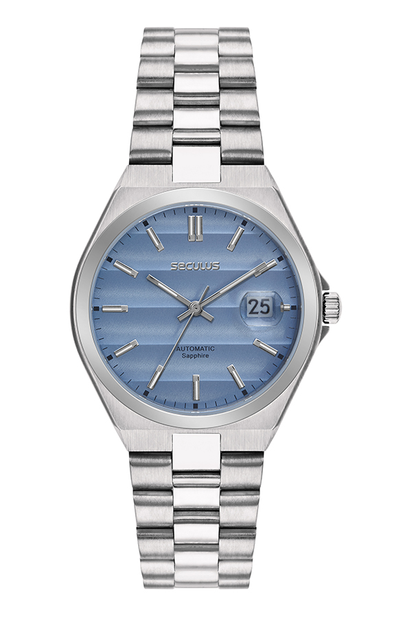 Relógio Seculus Masculino Analógico Automático Safira Aço Prata Fundo Azul 40mm 77313G0SVNA2