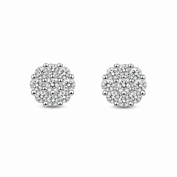 Brinco Flor Cravejada 2,0mm Moissanite Prata 925 com Ródio
