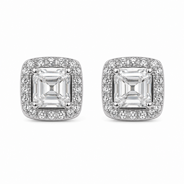 Brinco Quadrado Cravejado 5x5mm Moissanite Prata 925 com Ródio