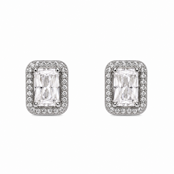 Brinco Retangular 5x7mm Cravejado Moissanite Prata 925 com Ródio