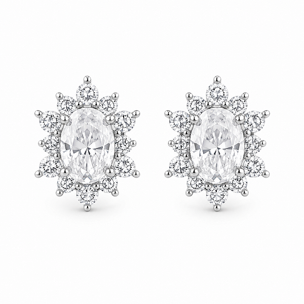 Brinco Oval 4x6mm Cravejado Moissanite Prata 925 com Ródio
