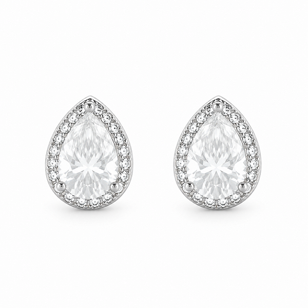 Brinco Gota 6x8mm Cravejado Moissanite Prata 925 com Ródio