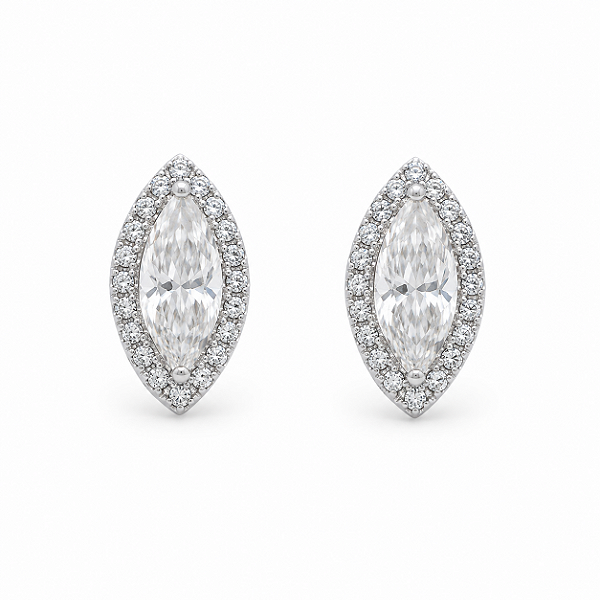 Brinco Navete 4x8mm Cravejado Moissanite Prata 925 com Ródio