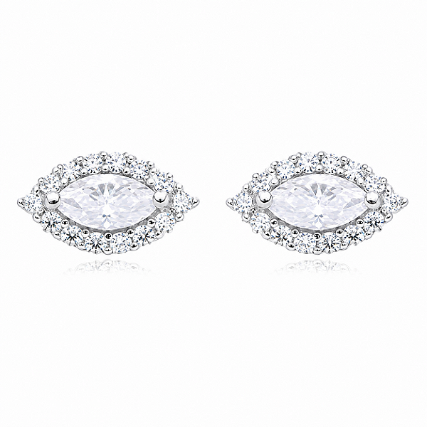 Brinco Navete 4x8mm Cravejado Moissanite Prata 925 com Ródio