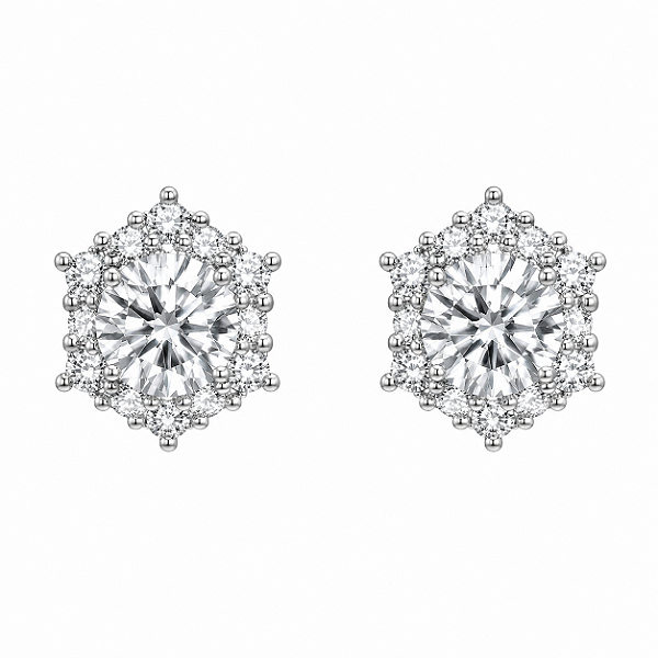Brinco Ponto de Luz Sextavado Moissanite 5,0mm Prata 925 com Ródio
