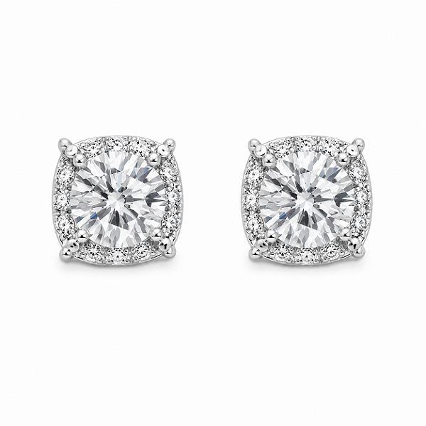 Brinco Ponto de Luz Moldura Moissanite 6,0mm Prata 925 com Ródio
