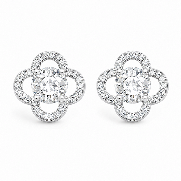 Brinco Ponto de Luz Trevo Moissanite 6,0mm Prata 925 com Ródio