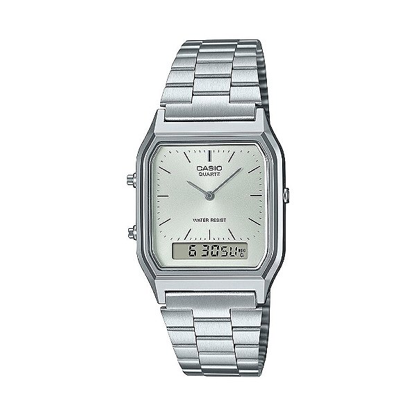 Relógio Casio Unissex Vintage Analógico Digital Prata Fundo Claro AQ-230A-7AMQYDF-SC