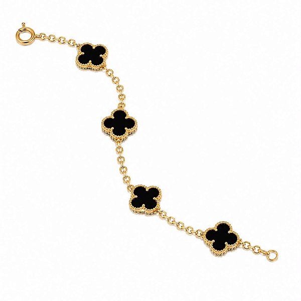 Pulseira Trevo Onix Ouro18K