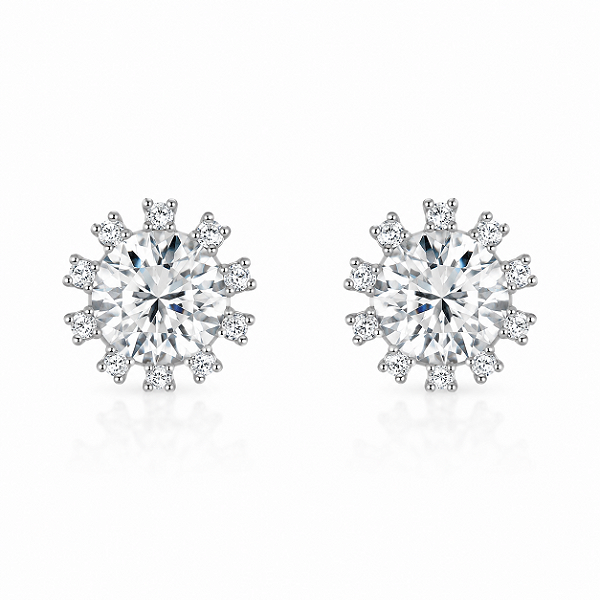 Brinco Ponto de Luz Cravejado 8mm Moissanite Prata 925 com Ródio