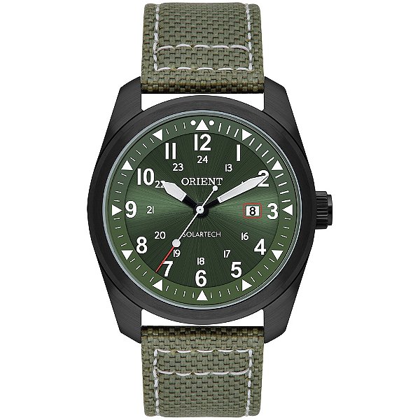 Relógio Orient Masculino Solartech Preto Militar Pulseira Nylon Verde MPSN1004 E2EB Original