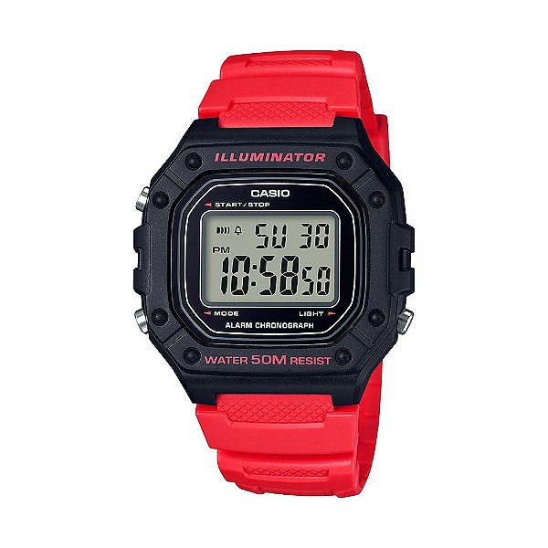 Relógio Casio Masculino Digital Esportivo Preto e Vermelho Bateria 7 Anos W-218H-4BVDF-SC