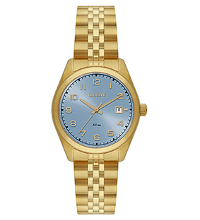 Relógio Orient Feminino Analógico Clássico Dourado Fundo Azul Claro Calendário FGSS1263 A2KX