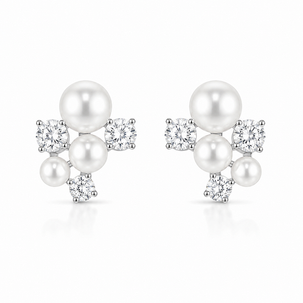 Brinco Cacho de Pérolas Moissanite 3x2mm Prata 925 com ródio