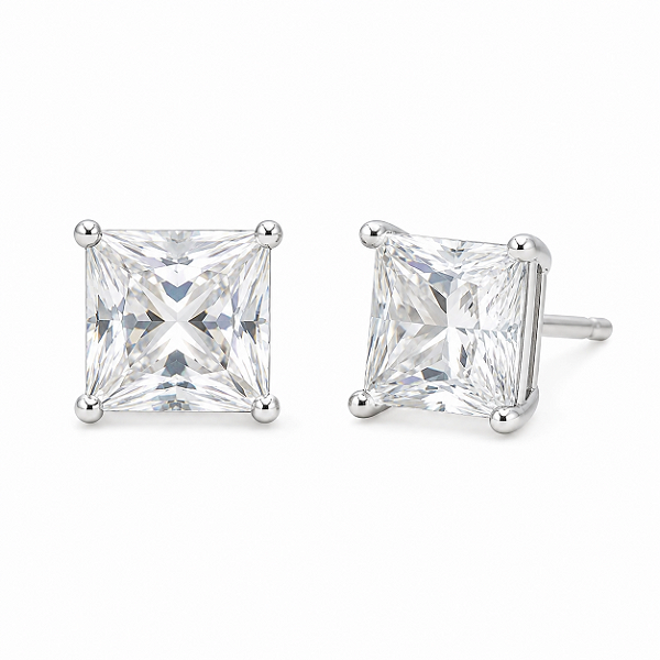Brinco Ponto de Luz Quadrado 10mm Moissanite Prata 925 com Ródio