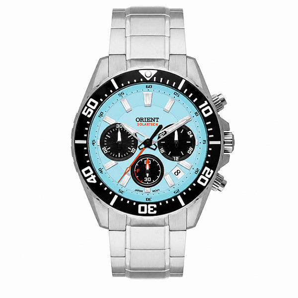 Relógio Orient Masculino Analógico Cronógrafo Aço Prata Fundo Azul MBSSC288 A1SX