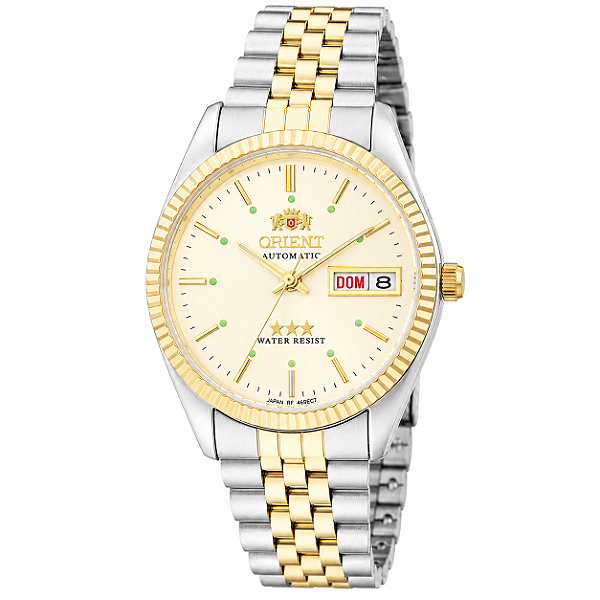Relógio Orient Masculino Automático 3 Estrelas Aço Bicolor Prata Dourado 469ED1NHC1SK