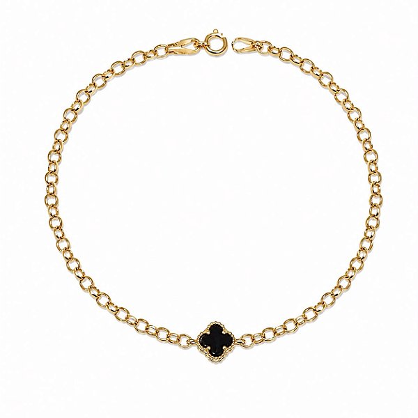 Pulseira Elo Português Pingente Trevo Ouro 18K